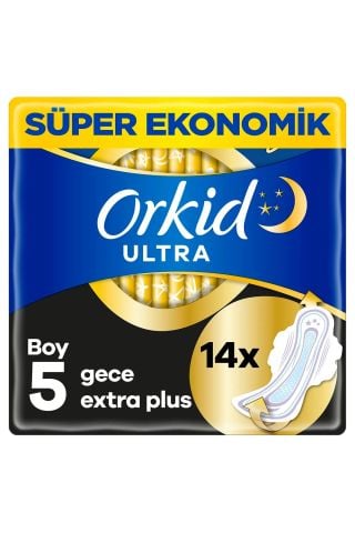 Orkid Ultra Ekstra Hijyenik Ped Gece Ekstra Plus 14 Adet Süper Ekonomik Paket Boy: 5