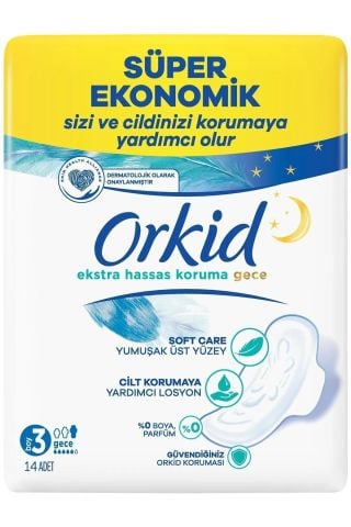 Orkid Extra Hassas Gece Hijyenik Ped 3 Beden 14'lü
