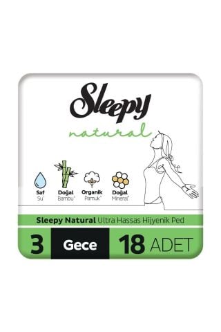Sleepy Natural Ultra Hassas Hijyenik Ped Gece 18 Adet Ped Boy: 3