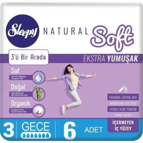 Sleepy Natural Soft Ekstra Yumuşak Ped 3 Gece 6 Adet
