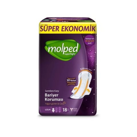 Molped Süper Night Hijyenik Ped Süper Gece 18 Adet