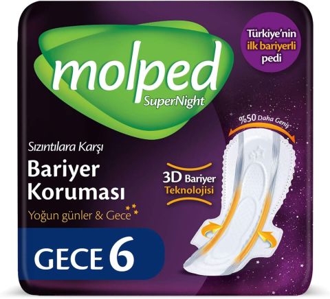 Molped Supernight Hijyenik Ped Gece 6 Adet